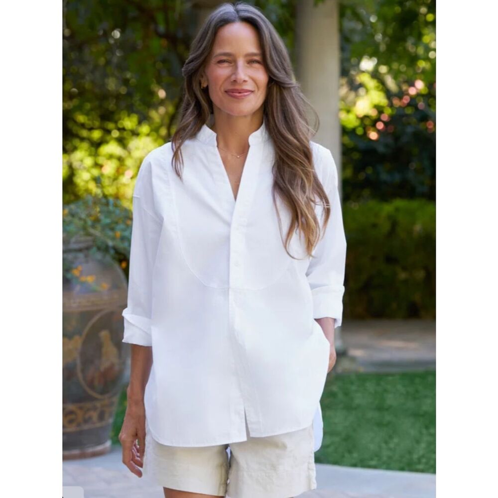 Frank & Eileen Victoria White Italian Tuxedo Button-Down Oversized Shirt size S